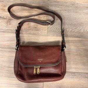 Fossil Preston Pebbled Brown Leather Crossbody Bag